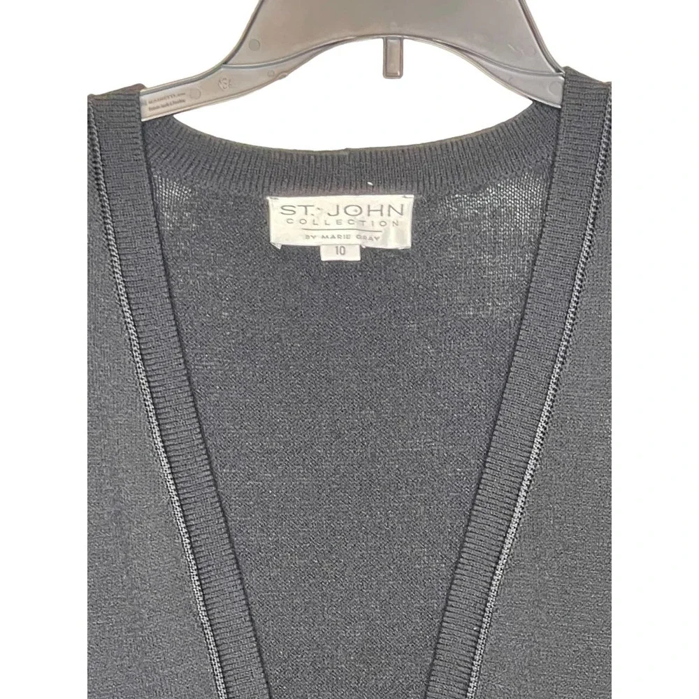 St. John Women's‎ Cardigan Sweater Santana Knit Short Sleeve Open Front Black 10